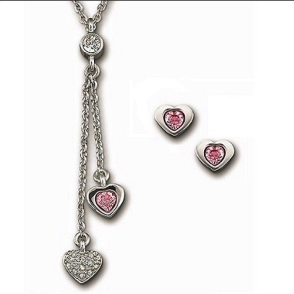 Swarovski Pink Hearts Earrings- Necklace Set